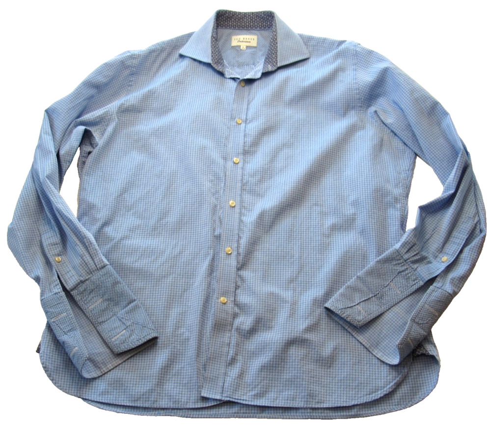 Ted Baker Endurance Mens Dress Shirt 17 34/35 French Cuffs Blue Checkered